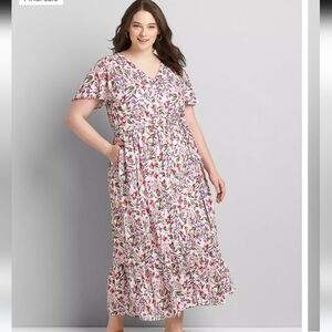 Lane Bryant Evelyn Floral Button Up Flutter Sleeve Maxi Dress Size 22